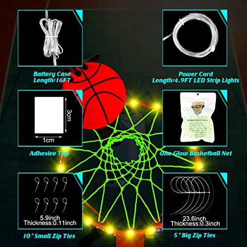 2 PCs brilham nos acessórios escuros de basquete para meninos incluem luzes de basquete LED para argola ao ar livre luminous nightlight rede 16 cores mudam de controle remoto aro de basquete LED LUZ
