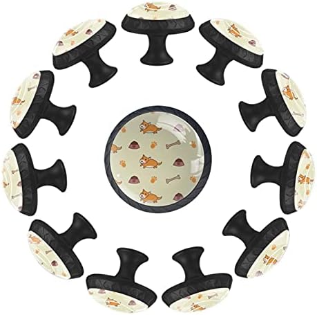 12 peças fofas corgi galês cães padrão botões de vidro para gavetas de cômoda, 1,37 x 1,10 em armários de cozinha redondos