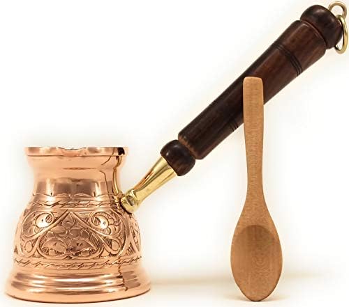 Dede Copper - IST Series - mais grossa sólida de cafeteira árabe grego de cobre com alça de madeira, cafeteira de fogão, Cezve, Jezve, Jazva, Jazzve, Ibrik, Briki
