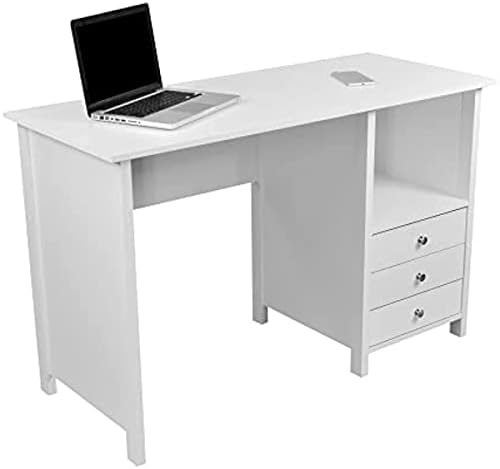 Bruzey Modern Pure White Desk com 3 gavetas de armazenamento, mesa multifuncional e prática, adequada para quarto, estudo, escritório,