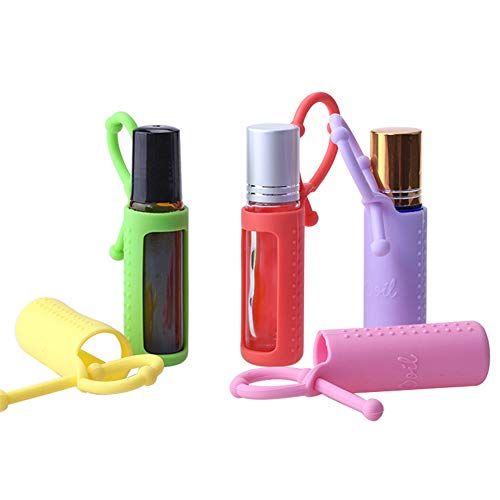 6pcs Soft Silicone Roller Bottle Helves Manga colorida Óleo essencial Perfume transportador Caixa de viagem Tampa de proteção