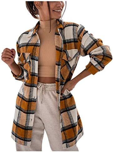 Camisas de manga comprida para mulheres de lapela feminina Button Down Abaixo de manga comprida Mistura de lã de