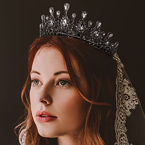 AW Bridal Black Barroco Tiara e Crown for Women Wedding Crown for Bride Gothic Queen Crown Princesa Tiara para Halloween