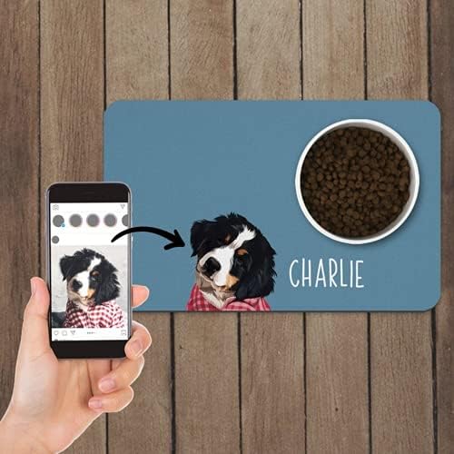 Tapa de comida de cachorro e gato personalizada para alimentos e água - Placemat personalizado de tigela de animais - personalize o nome do animal de estimação Placemat - tecido absorvente, apoio à prova d'água - máquina lavável/durável