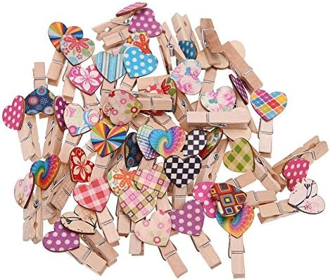 Whitelotous 50pcs Mini prendedores de roupas mini clipes de madeira clipes de coração Postal Post Cart Craft Diy Office Supplies