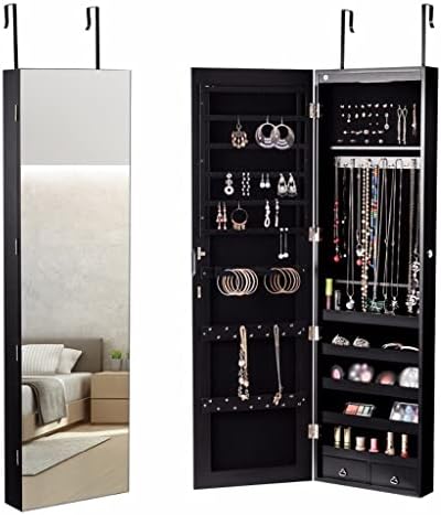 Montagem de parede de nogueira e armários de jóias de espelho da porta armários com luzes e gavetas móveis de casa