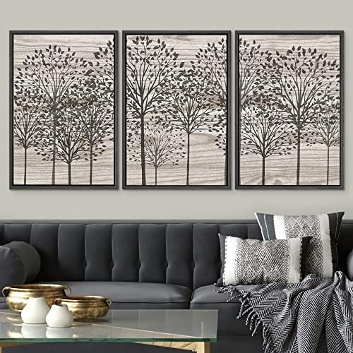 SignWin 3 peças Arte da parede de tela emoldurada Black e branco Folhas tropicais Impressões de lona Decoração de