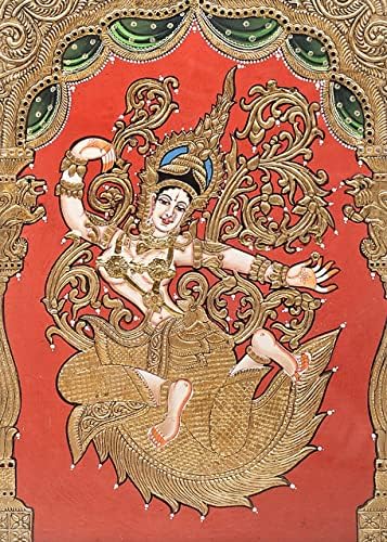 Índia exótica 21 x 27 deusa Rati Tanjore Pintura | Cores tradicionais com ouro 24K | Quadro de teakwood | Ouro &