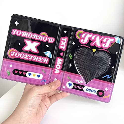 Álbum de fotocard de 3 polegadas ACHOI TXT KPOP Mini Foto, Love Heart Hollow Photocard Id Solter 64 Bolsos PhotoCard Binder Kpop PhotoCard Solder Book, Black Pink