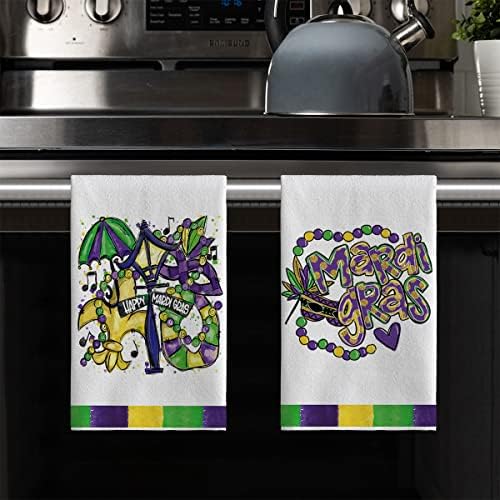 Modo Artóide Happy Mardi Gras Home Kitchen Toalhas, 18 x 26 polegadas Holiday Ultra absorvente Toalhas de pano de secagem para cozinhar Conjunto de cozimento de 2