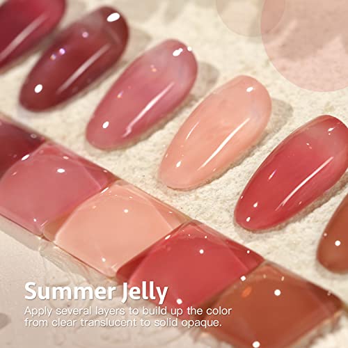 Gaoy Summer Jelly gel Polish e Base de Gel e Conjunto de Casates Top de 6 Kit de Polonês de Gel Nude Rosa Vermelho Transparente
