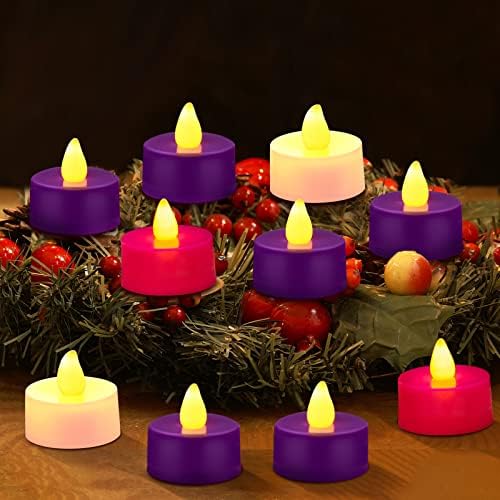Espiareal 10 peças Candle advento de Natal liderou o chá vela roxa branca rosa advento grinaldas velas velas sem chamas para igreja advento nathas wreath decoração
