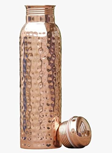 Garrafa de água de cobre 34 onças, garrafa de cobre martelada com tampa à prova de vazamentos, vaso de cobre ayurvédico para beber mais água para ioga ginástica viagens diárias de viagens diárias