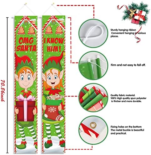 Elf Christmas Banner Varanda Sinal, OMG Papai Noel Eu o conheço para o sinalização da porta da porta da frente de Natal