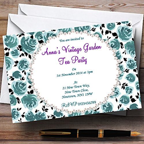 Convites de festas personalizados para festas personalizadas de festa do jardim vintage turquesa Floral Vintage