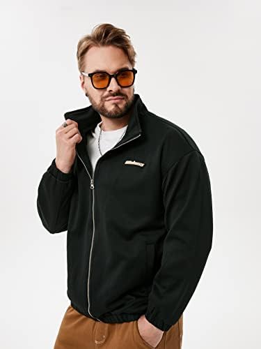 Jackets XinBalove para Men Jackets Men Jackets Homem Letra Detalhe Detido Drop Ombro Zipper Up Jackets para homens