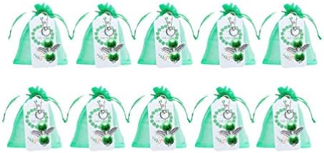 PretyZoom 20pcs Angel Keychain Festas incluem Green Angel Pearl Keychains Organza Gift Sacols e Tags de agradecimento por St. Patricks Day Irish Baby Shower Favors Birthday Birridal Shower Gifts Gifts