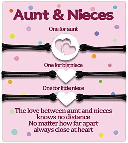 2 Presentes de sobrinha de tia Tia Presentes Combinantes Bracelets Tia 2 sobrinhas Bracelete de amor Heart de tia para 3 mulheres