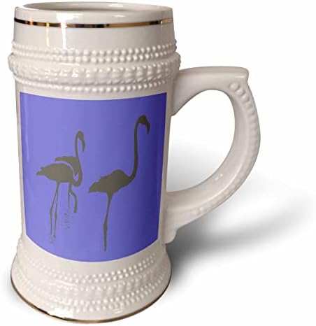3drose minimalista três flamingos silhueta cinza em azul - 22oz de caneca