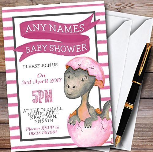 Meninas rosa dinossauro de bebê convites para chá de bebê personalizados