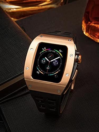 Azanu Luxury RM Style Aço inoxidável Caixa para Apple Watch Series 8 45mm Band Silicone Band para Iwatch Series 6 5 4 Men
