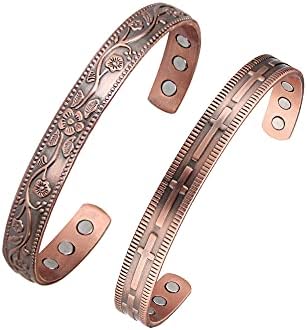 Pulseira magnética de cobre para mulheres ímã de cobre pulseira de 6,8 polegadas ajustável para se encaixar na maioria dos pulsos 2 pck