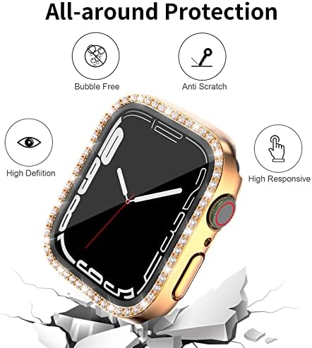 JOMITVP 2 PCS Case compatível com a série Apple Watch 8/7 41mm com protetor de tela de vidro temperado, Bling Rhinestone Gloosy