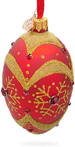 Golden Snowflake no ornamento de ovo de vidro vermelho 4 polegadas