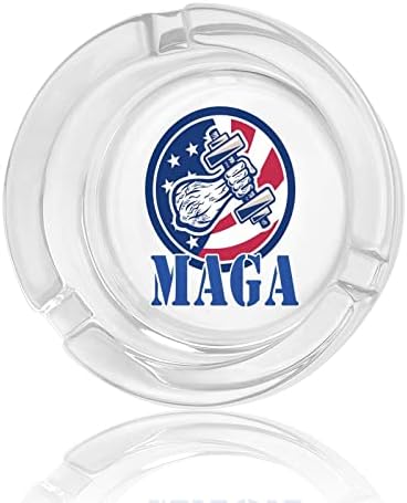 American Flag Maga Fist Power Glass Ashtray para cigarros redondo bandejas de cinzas para escritório em casa e restaurantes