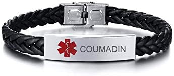Xuanpai personalizado alerta médica personalizada emergência de emergência pulseira de couro de pulseira Id Id para homens meninos