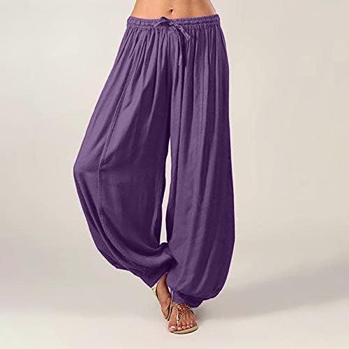 2023 Novo calça de linho de algodão para feminino, cintura elástica de perna larga Palazzo Jogger Yoga Pant confortável