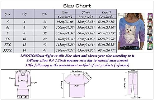 MTSDJSKF Sorto fofo para mulheres PLAPOLVER CAT Camisetas gráficas Camisetas de outono Camisetas Kawaii