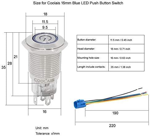 Chaves de botão de push do Coolais 16mm Butching Butching Push Butter LED LED LIGHT Água à prova d'água IP67 com