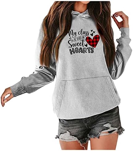 Hoodies para mulheres moletom com capuz de manga longa solto de tamanho grande dia dos namorados o pescoço de puxão de cordão de pescoço