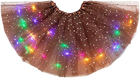 Saias de dança feminina para mulheres Luzes LED 3 camadas de estrelas Mini saia malha de saia pufffy bailarina saia