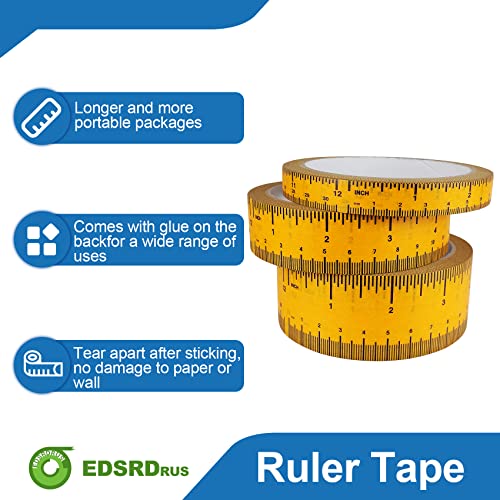 Edsrdrus 3 Pacote fita de régua 1/2, 1, 1-1/2 polegada Medida de fita adesiva, repetindo fita adesiva de 12 polegadas,