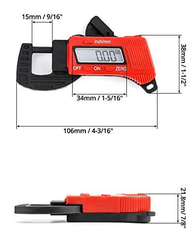 QWORK SPERCHENSE MEDIMENTO Ferramenta de medição, 0-12 mm Micrômetro de pinça de espessura digital, vermelho
