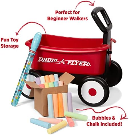 Radio Flyer Summertime Fun My 1st Wagon com bolhas e giz de 3 anos ou mais, vermelho