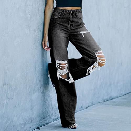 Miashui jean jumes feminino calça feminino casual solto calça jeans rasgada jeans largura jeans jeans jeans jeans jeans