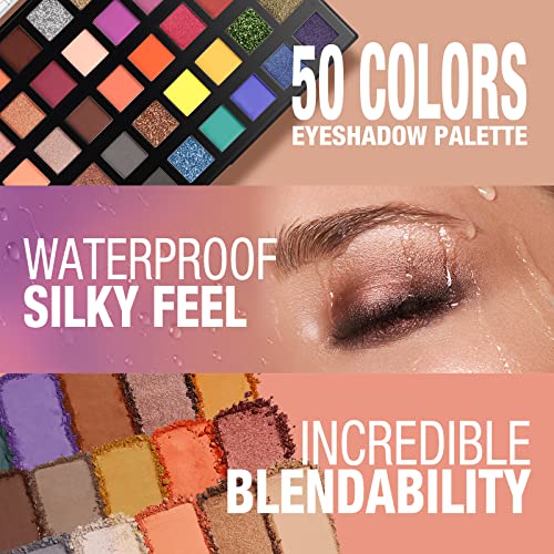Paleta Ultra Colorful 50 Colors Eyeshadow, Color Matte Shimmer Metallic Colors Shoeshadow Powder Power Poweup All Altamente