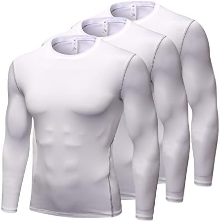 ABTIOYLLZ 3 Pacote camisetas de compressão masculinas de manga longa Camisetas de camisa de esportes de esportes