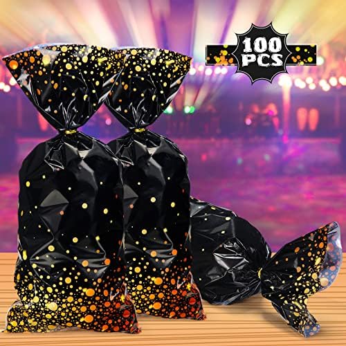 Sacos de tratamento de festas de 100 peças Plástico Poil Dot Cellofane Candy Goody Treat Sachs com 100 laços de toque de ouro para