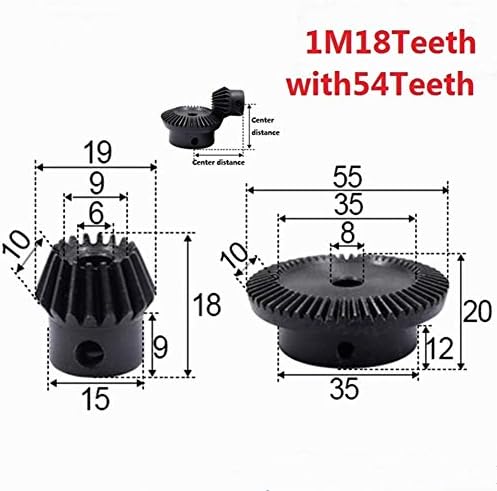 XMeifeits Industrial Gear 2pcs/lote 1: 3 engrenagem chanfrada 1 módulo 18 dentes + 54 dentes Hole interno 8mm 90 graus de comutação de unidade de aço engrenagens M5 parafusos