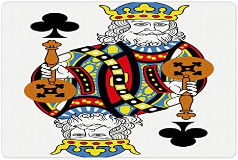 Ambesonne King Pet tapete para comida e água, rei dos clubes que jogam jogos de lazer para jogos de cartas de pôquer, sem trabalho de arte, retângulo de borracha sem deslizamento para cães e gatos, multicoloria