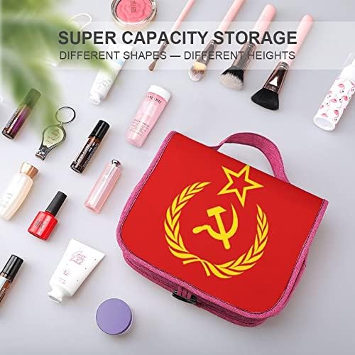 Bolsa de higieness de bandeira do comunismo da URSS Saco de maquiagem de viagem com gancho suspenso Organizador de cosméticos