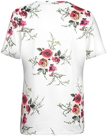 Tops de manga curta para mulheres camisetas de verão casuais Bloups de pescoço de pescoço Moda Túps de túnica de estampa floral para