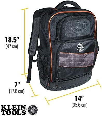 Klein Tools 55456BPL Backpack / bolsa de ferramentas, mochila técnica resistente à água, acolchoada para laptop ou comprimido de 1 polegada de espessura, 25 bolsos