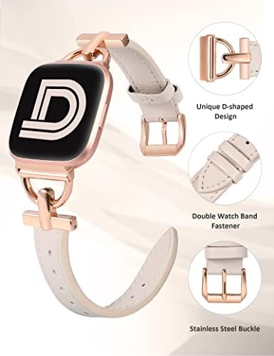 Wearlizer Leather Band Compatível com Fitbit Versa 2 Bands para mulheres, pulseira de couro fino e vestido com fivela de metal em forma de D para Fitbit Versa/Versa 2/Versa Lite/Versa Se Smart Watch
