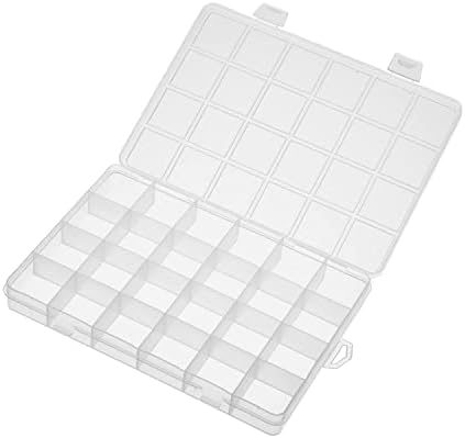 Juvielich Clear Plastic Organizer Box, 24 Grades fixos Caixa de jóias de contêineres de armazenamento para contas Arte Diy Crafts