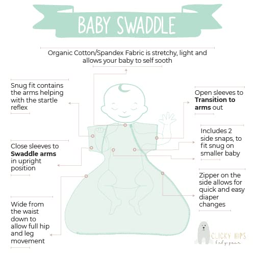 Swaddle Sack com braços para cima, permite que os quadris dos bebês se movam livremente, se encaixa nos bebês recém-nascidos de 0 a 6 meses, 8-18 libras, braços dentro/saída de saco de transição, saco de sono para bebês, algodão orgânico